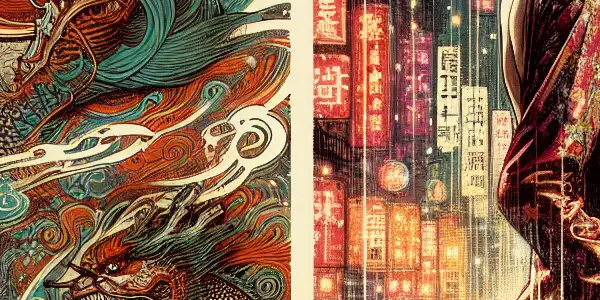 A glamorous actress in a revealing outfit, set against a vibrant Taiwanese cityscape, embodies the 1999 adult film industry.