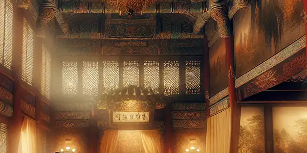 A noblewoman and a secretive man share a passionate moment in a historic Korean palace garden.