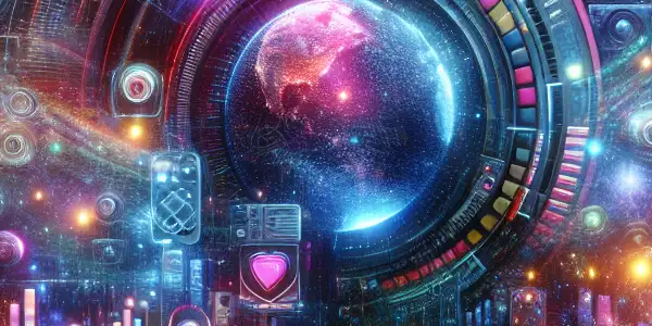 A futuristic adult entertainment navigation platform with a sleek interface, colorful icons, and a global access theme.