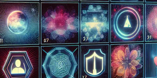 A modern adult download platform interface on a computer screen, featuring diverse content and privacy icons in a dimly lit setting.